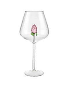 Gotë vere me detaj trëndafili, qelq, transparente/rozë, 450 ml / Dia. 4.8 x H 24.4 cm