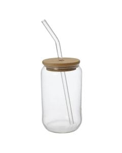 Kavanoz me pipë, qelq/bambu, transparente/natyrale, 400 ml / Dia. 6.5 x H 12.5 cm