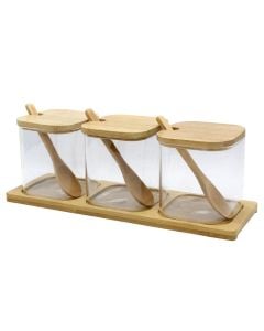 Spice holder (Pck3), glass/bamboo, transparent/natural, 350 ml / Dia. 8 x H 8 cm