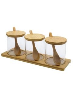 Spice holder (Pck3), glass/bamboo, transparent/natural, 230 ml / Dia. 8 x H 8 cm