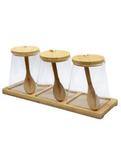 Spice holder (Pck3), glass/bamboo, transparent/natural, 350 ml / Dia. 7.5 x H 9.8 cm