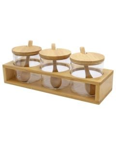 Spice holder (Pck3), glass/bamboo, transparent/natural, 350 ml / Dia. 8 x H 8 cm