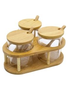 Spice holder (Pck3), glass/bamboo, transparent/natural, 350 ml / Dia. 8 x H 8 cm