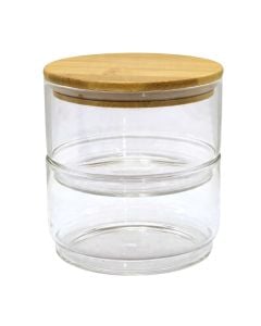 2-tier spice holder, glass/bamboo, transparent/natural, 400 ml / Dia 11 x H 6 cm (2 copë)