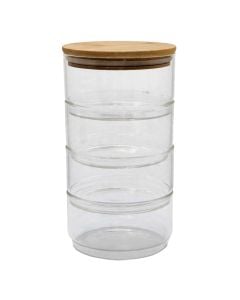 4-tier spice holder, glass/bamboo, transparent/natural, 400 ml / Dia 11 x H 6 cm (4 copë)