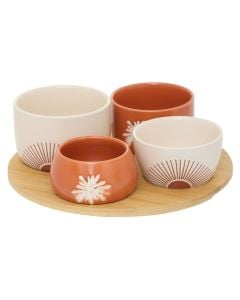 Sunshine aperitif bowl set, stoneware/bamboo, multicolored, Dia. 26 x H 8.5 cm