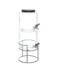 2-Tier dispenser with stand, glass/metalic, transparent/black, 3.8 L / 24.5x18.5x50 cm