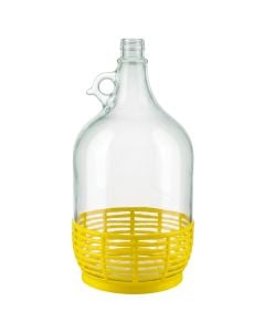 Demijohn with screw cap and plastic weaving, glass/plastic, transparent/yellow, 5L / Dia. 18 x H 34 cm