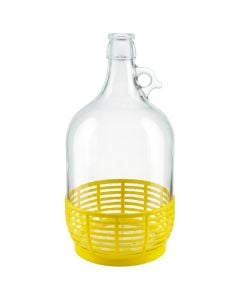 Demijohn with mechanical cap and plastic weaving, glass/plastic, transparent/yellow, 5L / Dia. 18 x H 34 cm