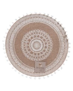 Shtroje tavoline Renata, jute, e bardhë, Dia. 38 cm