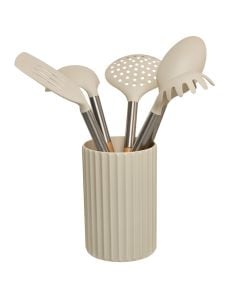 Kitchen spoon/fork and holder set, stainless steel/polypropylene, cream, Dia. 11 x H 28 cm