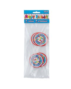 Straw, "Happy Birthday", for party, plastic, 24 cm, mix, 6 pieces, 1 pack