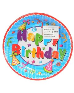 Pjatë "Happy birthday", për ditëlindje, karton, 18 cm, (blu), 6 copë