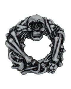 Light up skull wreath, plastic, 48x46x6 cm, grey