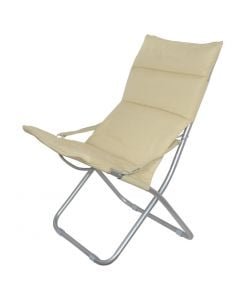 Cushioned folding deck chair , metallic/polyester, beige, 84x60xH92 cm