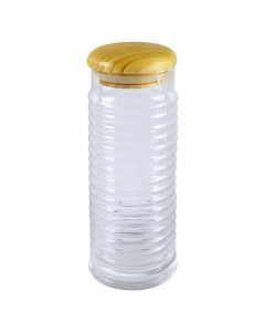 Jar with woodenlid  1500cc, Size: 22.5x9.4cm, Color: Clear, Material: Glass