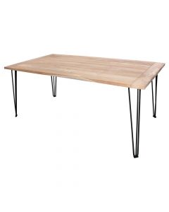 Tavolinë kopshti, dru teak/metalik, natyrale, 180x90xH75 cm