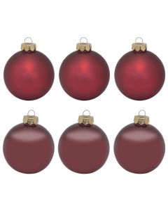 Sferë dekoruese, qelq, e kuqe, dia 8 cm, 6 copë