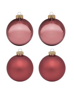 Sferë dekoruese, qelq, e kuqe, dia 10 cm, 4 copë