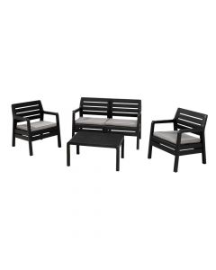 Delano set, double sofa+2 single armchair+table, plastic, black