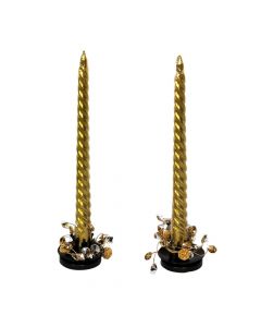 Decorative candle, paraffin / metal holder, gold, H25 cm, 2 pcs