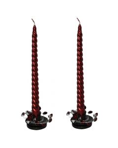Decorative candle, paraffin / metal holder, red, H25 cm, 2 pcs