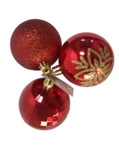 Decorative sphere, plastic, red, dia 6cm, 3 pcs