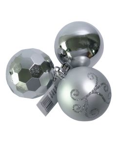 Sferë dekoruese, plastik, argjend, Ø6 cm, 3 copë