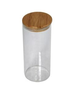 Jar with lid, glass-wood, dia 8.5x20.5 cm