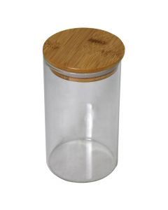 Jar with lid, glass-wood, dia 8.5x15.5 cm