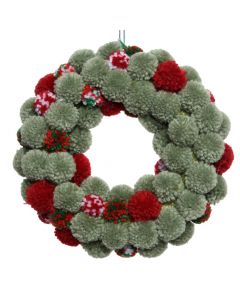 Decorative wreath Christmas, green / red, plastic, dia 22 cm