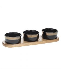 Appetizer, set of 3 pcs, Lady jungle, acacia wood + ceramic, black/natural, 32x10 cm