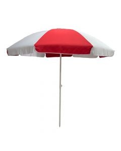 Beach umbrella, with ventilation, red / white, metal / polyester structure, 8 wires, Dia. 2.4M