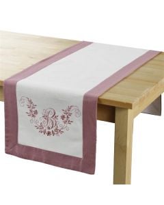 BONHEUR embroidery tablecloth, 60% polyester / 30% cotton,  white / pink,  40 x 140 cm