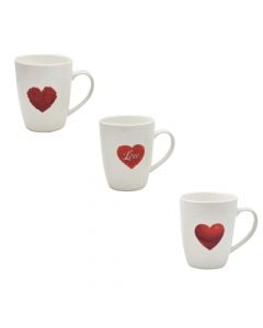 Mug, ceramic, white/red, Ø8.5 xH10.5 cm, 330 ml
