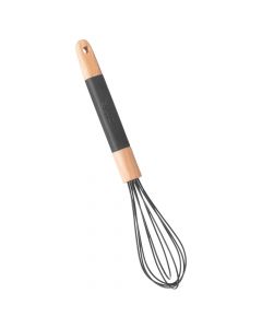Egg beater, wooden/silicone, black, Ø6.5 xH33 cm