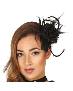 Hair clip with spider and feather decoration, polyester, black