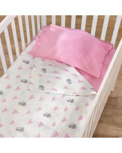 Sheet set, 100% cotton, Upper 120x175, Lower 60x120 + 15 cm, case 36x55 cm, cloudy pink