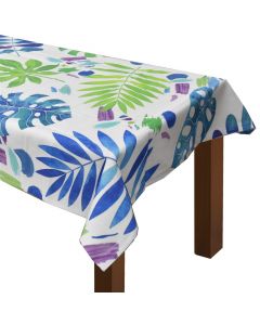 Mbulesë tavoline, Panama, 140x180 cm, e bardhë me gjethe blu e jeshile