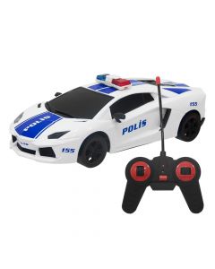 Makinë policie lodër me telekomandë, për fëmijë, Super Car, plastikë, 26 cm, e bardhë dhe blu, 1 copë