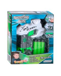 Pistoletë lodër për fëmijë, plastikë dhe gomë, 18x16x4 cm, e bardhë, e zezë dhe e gjelbër, 4 copë