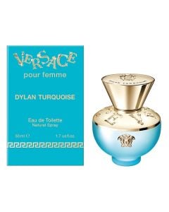 Eau de toilette (EDT) for women, Dylan Turquoise, Versace, glass, 50 ml, turquoise and gold, 1 piece