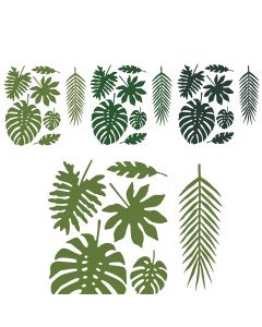 Party decoration."Aloha", tropical leaves, 7 different shaps of leaves, 3 shades green, 21 pieces.