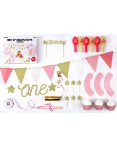 Party decoration set, "1st Birthday", plastic, for girls