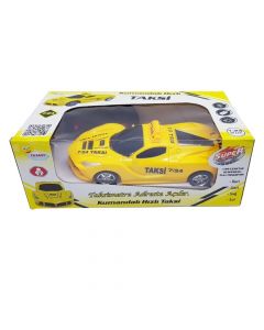 Makinë taksi lodër me telekomandë për fëmijë, Duman, plastikë, 28x13x11 cm, e verdhë, 1 copë