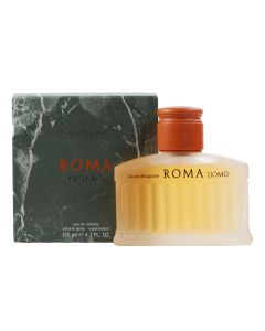 Parfum për meshkuj, Roma Uomo, Laura Biagiotti, EDT, qelq, 125 ml, portokalli dhe kafe, 1 copë