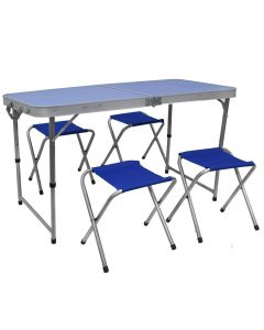 Camping table and stools set, aluminum, MDF and textile, 60x60 cm, blue, 1 piece
