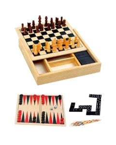 4-in-1 board game for kids, wood, 18x18x3 cm, red and black, 1 piece