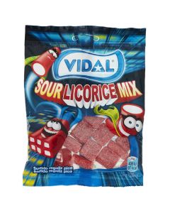 Gummy candies, Sour Licorice Mix, Vidal, plastic, 100 g, red and blue, 1 piece