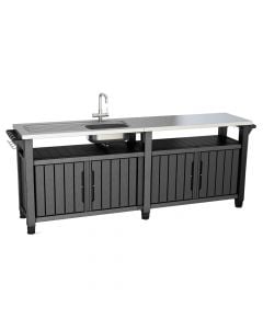Tavolinë për ambiente të jashtme, Unity Chef, Ecom, resin dhe alumin, 237x52x90 cm, gri e errët, 1 copë